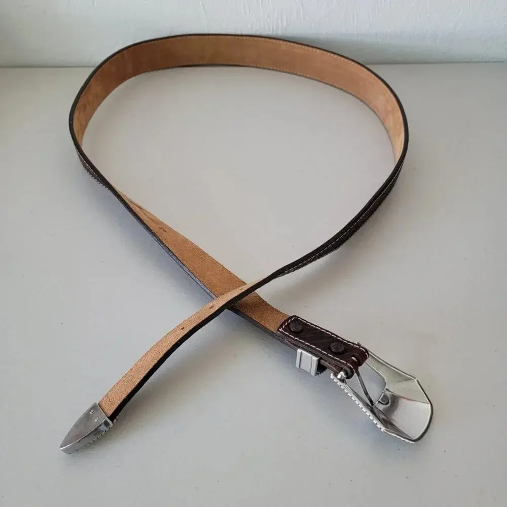 Justin Western Leather Belt Dark Brown Mens 46 Bison Top Grain Arrow Buckle USA